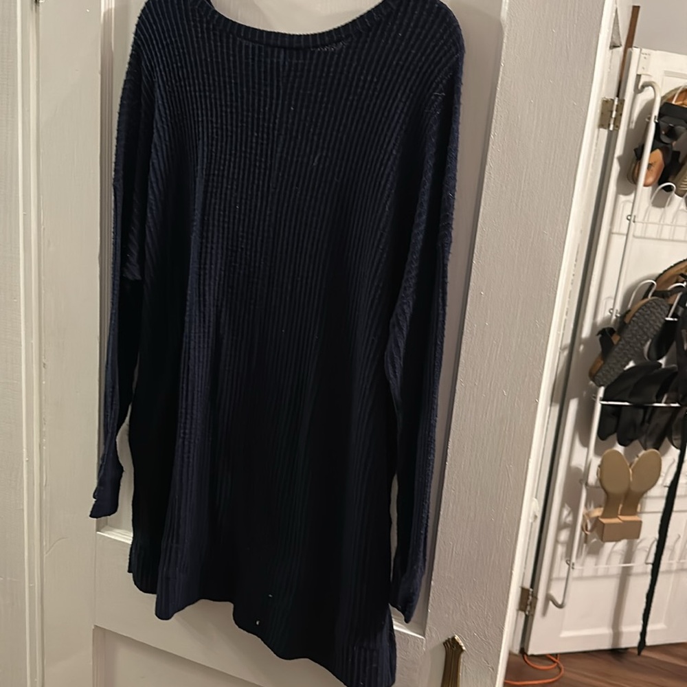 Navy Ribbed Long Sleeve Top - Picture 3 of 3